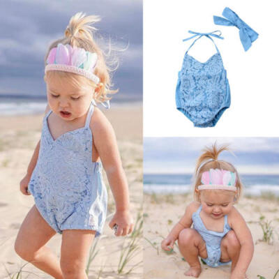 

Newborn Infant Baby Girl Lace Floral Romper Headband Jumpsuit Bodysuit Outfit