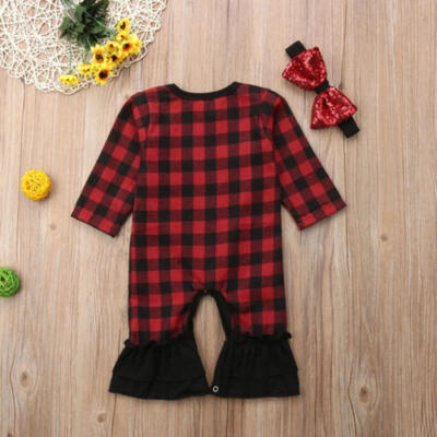 

Newborn Baby Girls Romper Cotton Black & Red Checks Jumpsuit Outfit Fall Clothes