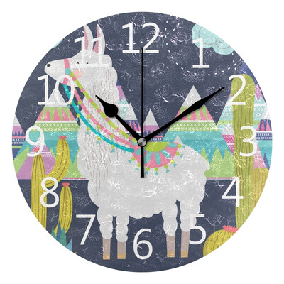 

Wall Clock Love Alpaca Card Round Wall Clock Arabic Numerals Design