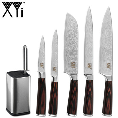 

XYj 7pcs Stainless Steel Knives Set Kitchen Knives Holder Sharpening Bar Kitchen Accessory Tools