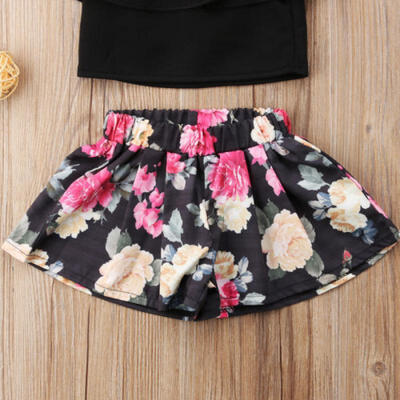 

Summer Toddler Baby Kids Girls Off Shoulder Tops Floral Shorts 2Pcs Outfits Set