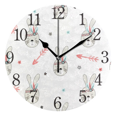 

Wall Clock Arabic Numerals Design Tribal Hares Round