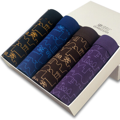 

GANGSHA Mens underwear waist cotton printed flat jeans mixed color 4-pack