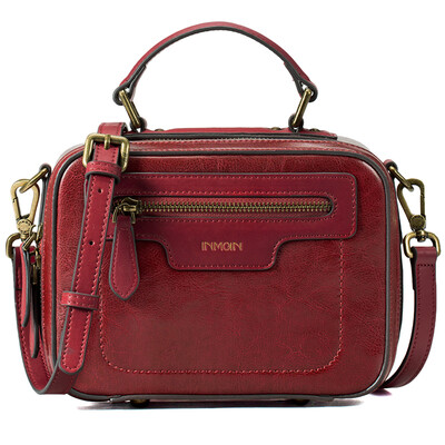 

Yan Man retro oil wax series female package cowhide Messenger bag shoulder bag small square bag doctor bag ladies hand bag 6862050049 wine red