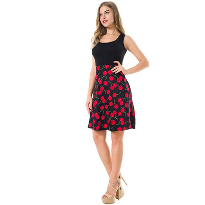 

Summer Sleeveless Floral Patterns Print High Waist Women Retro Dress