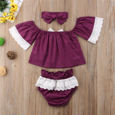 

Canis Cute Kids Baby Girls Lace Off Shoulder Tops Pants Shorts Outfits Clothes