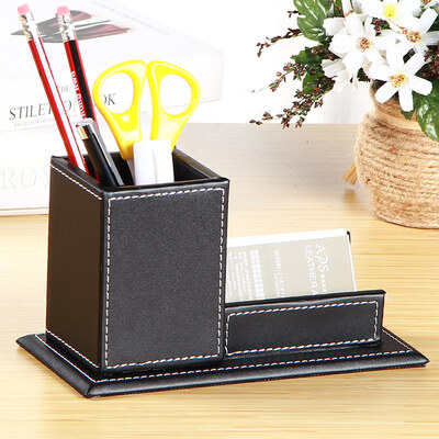 

Yapi Shi leather pen holder business card holder creative desktop stationery storage box leather office supplies simple stationery finishing box black needle