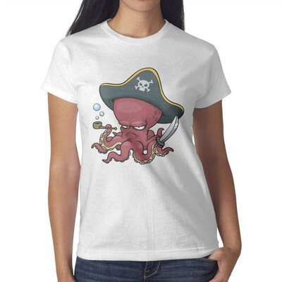 

Red Walking Octopus Art Young Women White Tshirt Cotton Leisure T-Shirts