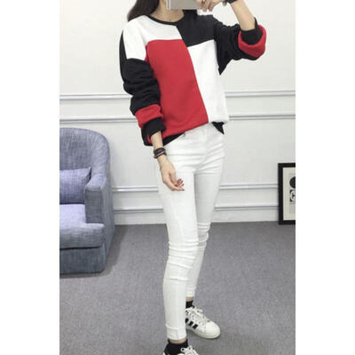 

Korean Winter Spell Color Blouse Casual Warm Sweater Loose Shirt Top Size  -XXL