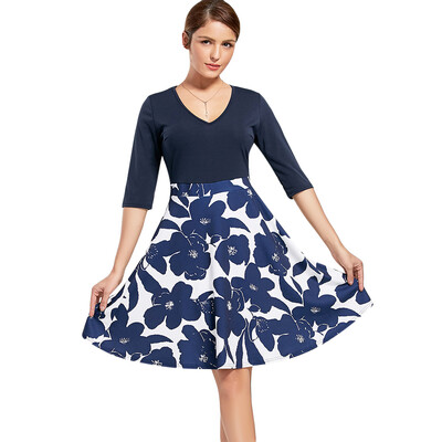 

V-neck High Waist Printed Dress