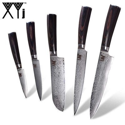 

XYj Kitchen Knife VG10 Damascus Steel Knives Chef Slicing Santoku Utility Knife Five Piece Set Beauty Pattern Cooking Knife