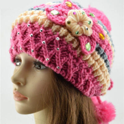 

Womens Ponytail Beanie Skull Cap Crystal Winter Soft Stretch Wool Knit Bun Hat