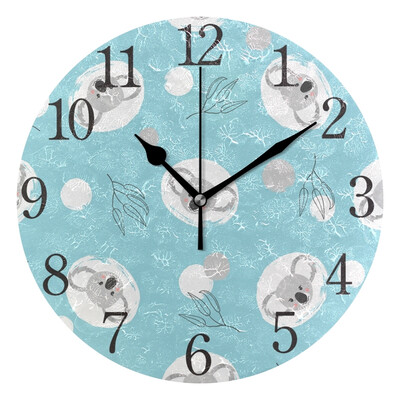 

Wall Clock Cute Koala And Circles On Blue Round Wall Clock Arabic Numerals Design