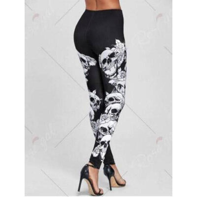 

US Women Yoga Fitness Leggings Running Gym Stretch Sports Skull Printed Trousers