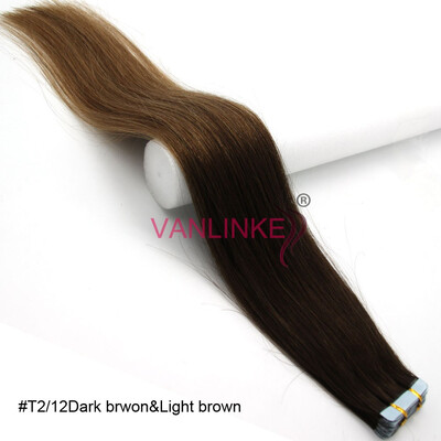 

PU Seamless Skin Tape In Weft Hair Women Human Hair Extensions Straight Ombre T212 20PCS