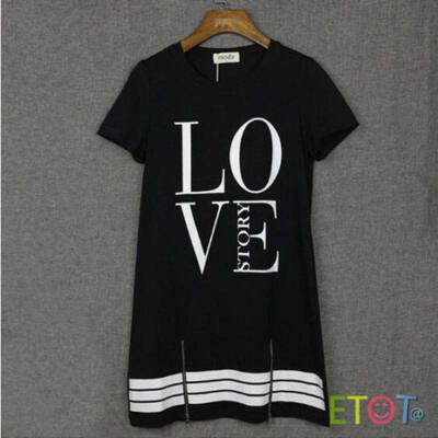 

Womens Love Printed Short Mini Dress Summer Beach Long Tops T Shirt Size 6-18