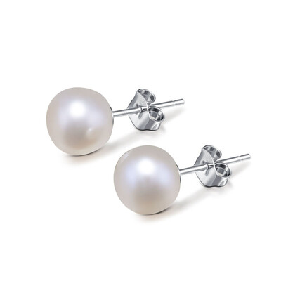

Jane Dan JIANDAN S925 Sterling Silver Nail Temperament Elegant Freshwater Pearl Silver Jewelry White 7-7.5MM To Jane Stud Earrings