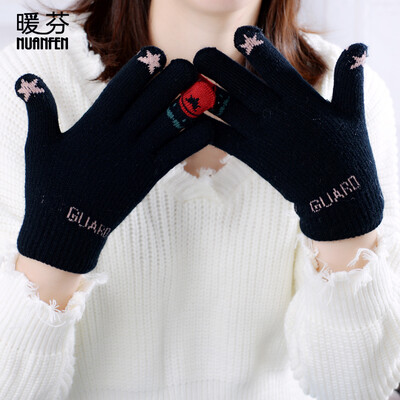 

Warm Fen nuanfen gloves women warm&velvet thickening autumn&winter cold riding even finger plush cute Korean version of the simple A5109B black