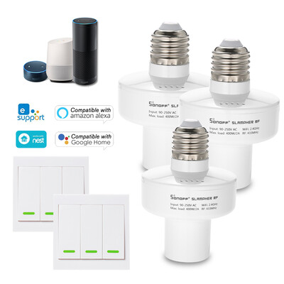 

3PCS SONOFF Slampher ITEAD WiFi Smart Light Bulb Holder 433MHz RF E27 Wireless Lamp Holder Compatible with Amazon Alexa & for Goog