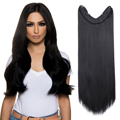 

26" Inch Long Straight Hair U Part One Piece Clip In Hair Extension Synthetic Heat Resistant Hairpiece