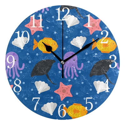 

Wall Clock Arabic Numerals Design Octopus And Shell Round