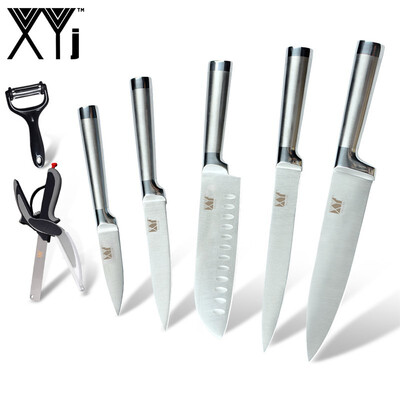 

XYJ Stainless Steel Blade&Handle Kitchen Knife Cooking Accessories 7 PCS Set Sharpener Bar Peeler