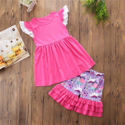 

Toddler Kids Baby Girl Summer Outfits Clothes T-shirt Tops DressShorts 2PCS Set