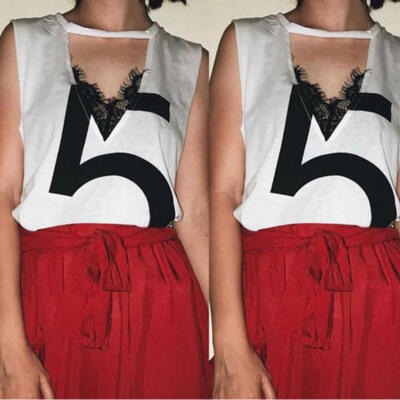 

Fashion Women Summer Loose Casual Ladies Sleeveless Lace T Shirt Tops Blouse