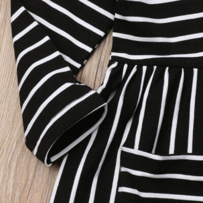 

Newborn Infant Baby Girls Striped Long Sleeve Party Pageant Prom Dress Clothes