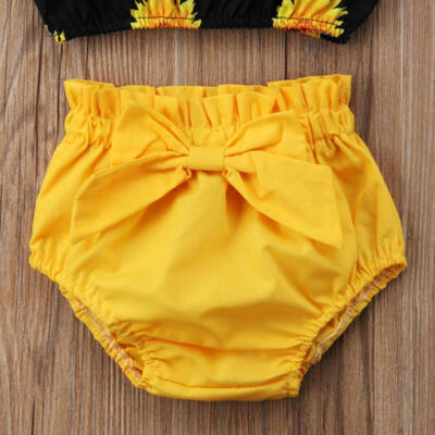 

Summer Toddler Baby Kids Girls Sunflower Tops Bowknot Shorts 2Pcs Outfits Sets