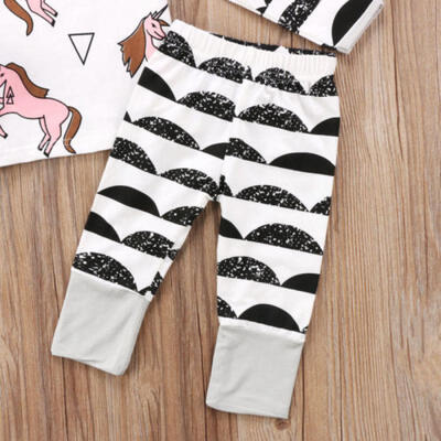 

Unicorn Newborn Baby Boys Girls Cotton Tops Pants Hat 3Pcs Outfits Set Clothes