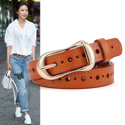 

HAUTTON ladies Korean version of the simple leather belt female fashion pin buckle thin waist belt 918150503 brown belt