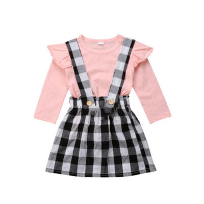 

Plaid Toddler Baby Girls Tops T-shirt Suspender Skirt Dress Outfits Clothes AU