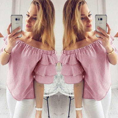 

Women Off Shoulder Top Long Sleeve Pullover Casual Blouse Summer Loose Shirt