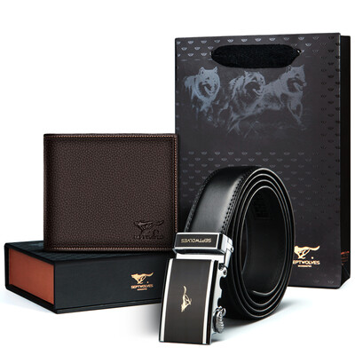 

Seven Wolves Belt Men's Head Cowhide Short Wallet + Автоматическая пряжка Мужская пояса Подарочная коробка L7302