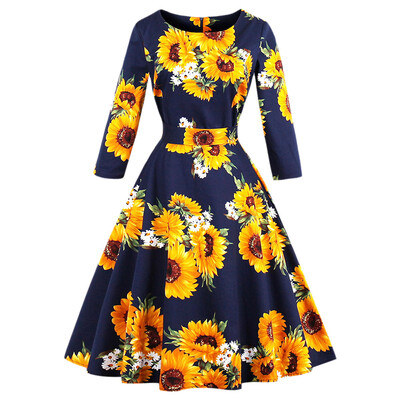 

Plus Size Sunflower Print Belted Dress