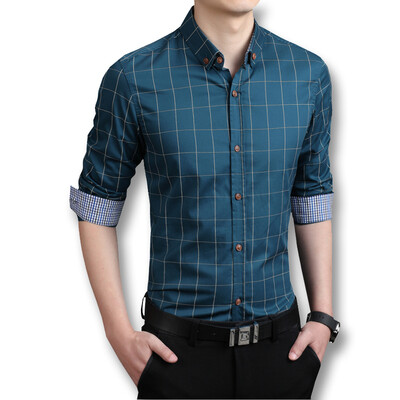 

2016 100% High Quality Mens Dress Shirts Blue Shirt Men Causal Striped Shirt Men Camisa Social Masculina Chemise Homme M-5XL