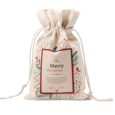 

UpperX Canvas Christmas Santa Sack Gift for Kids 2pcs A Lot Bag for Carry GiftsCandies DecorBeige-Small Wreath