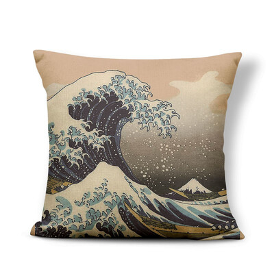 

Retro Japan Cushion Cover Pillow Case Mount Fuji Ocean Landscape Ukiyoe Hokusai Pillow Pillowslip Covers 18X18 Burlap Colorful