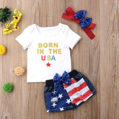 

3pcs Toddler Kid Baby Girl T-shirt TopShort Pants Headband Outfits Clothing Set