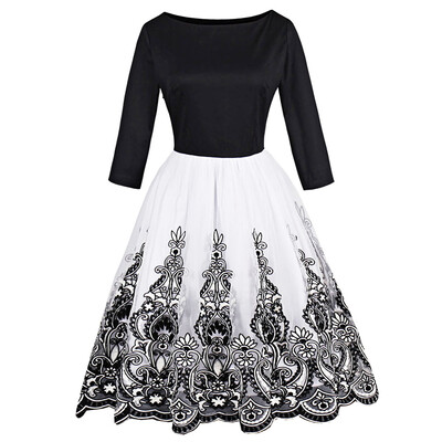 

Vintage Floral Embroidered Mini Pin Up Skater Dress