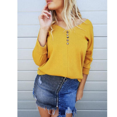 

Womens Autumn Long Sleeve Round Neck Pullover Blouse Tops T Shirt Casual