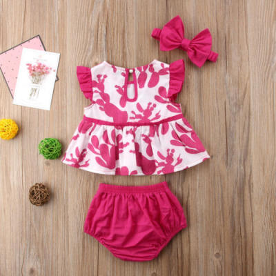 

Casual Floral Newborn Baby Girls Cactus Summer Clothes Tops Short Pants Outfits