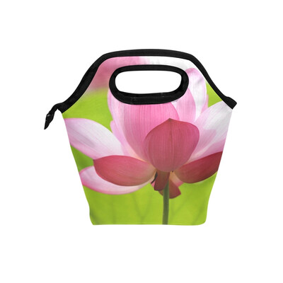 

Insulated Lunch Tote Bag Lotus Travel Picnic Lunch Handbags Portable Zipper Lunch Bag Box