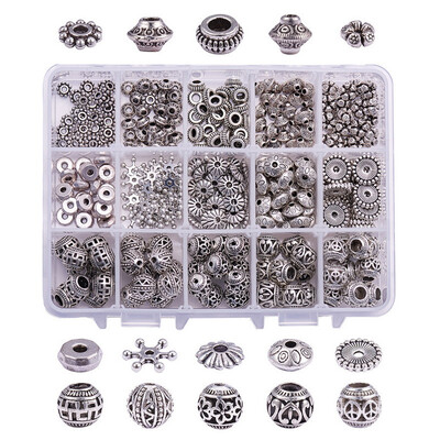

PH PANDAHALL 350pcs 15 Style Antique Silver Tibetan Alloy Spacer Beads Metal Spacers