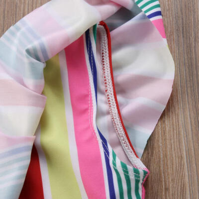

Toddler Baby Girls Swimsuit One Shoulder Swimwear Colorful Stripes Bathing Suit