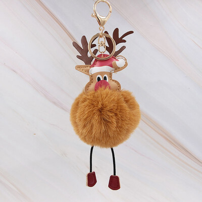 

Cute Christmas Gift Deer Keychain for Women Pom Pom Ball Keychains
