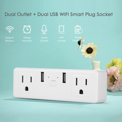 

Dual Outlet Dual USB Smart Plug Socket Wireless APP Remote Control Power Outlet Support Timing Countdown Function Compatible wit