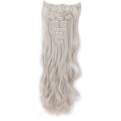 

24" Curly 8 Pcs Full Head Clip in Hair Extensions Synthetic 8 Piece 18 Clips Hairpiece Long Wave Trendy Design for Women