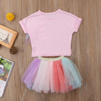 

US Kids Baby Girl Unicorn Top T-shirt Lace Tutu Skirt Outfits Set Clothes Summer